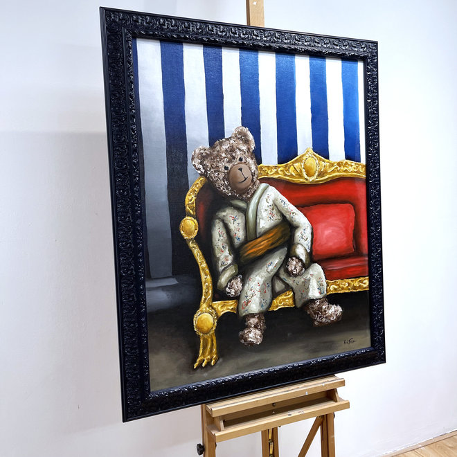 Olieverf schilderij- 80x100 cm -Rick Triest -Sir Bobby de teddybeer -inspired by Breitner - Sir Bobby in kimono