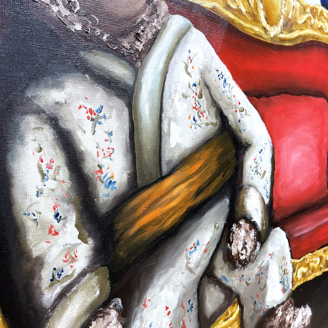 Oil painting - Rick Triest - 80x100 cm - Sir Bobby the Teddybear - inspired by Breitner - Sir Bobby in kimono