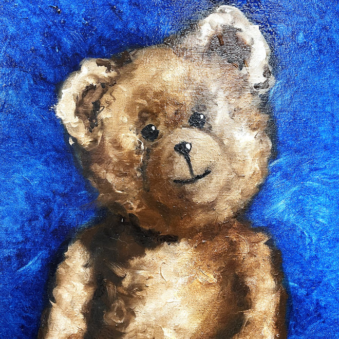 Oil painting - Rick Triest - 80x80 cm - Sir Bobby the Teddybear - Classic Sir Bobby - Bedtime Story's