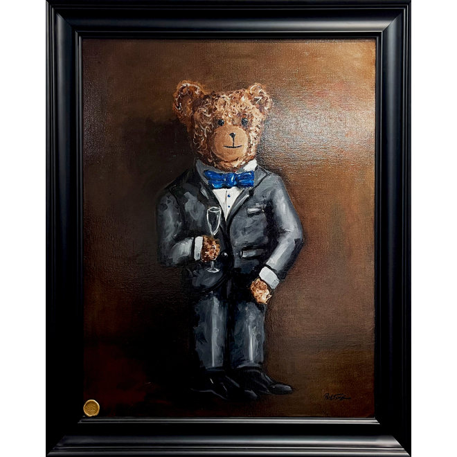 Olieverf schilderij- 80x100 cm -Rick Triest -Sir Bobby de teddybeer -  ‘’Sir Bobby is ready for the party (pre-party)’’