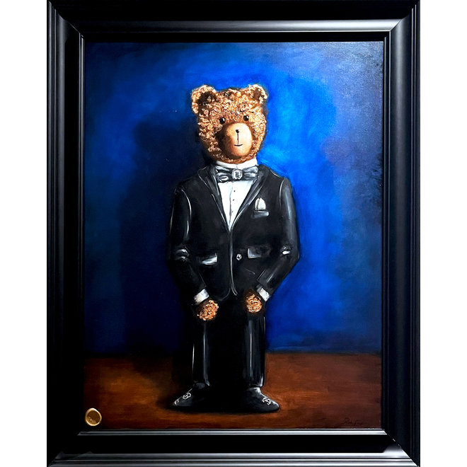 Oil Painting - Rick Triest - 80x100 cm - Sir Bobby the Teddybear  - Sir Bobby in Black tie