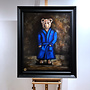 Olieverf schilderij- 80x100 cm -Rick Triest -Sir Bobby de teddybeer - Sir Bobby in Bathrobe - Lapiz Lazulli