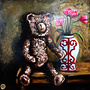 Olieverf schilderij- 80x80 cm -Rick Triest -Sir Bobby de teddybeer - Classic Sir Bobby's with tulips in Hermes Vase