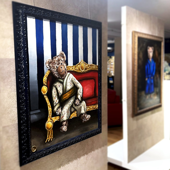 Olieverf schilderij- 80x100 cm -Rick Triest -Sir Bobby de teddybeer -inspired by Breitner - Sir Bobby in kimono