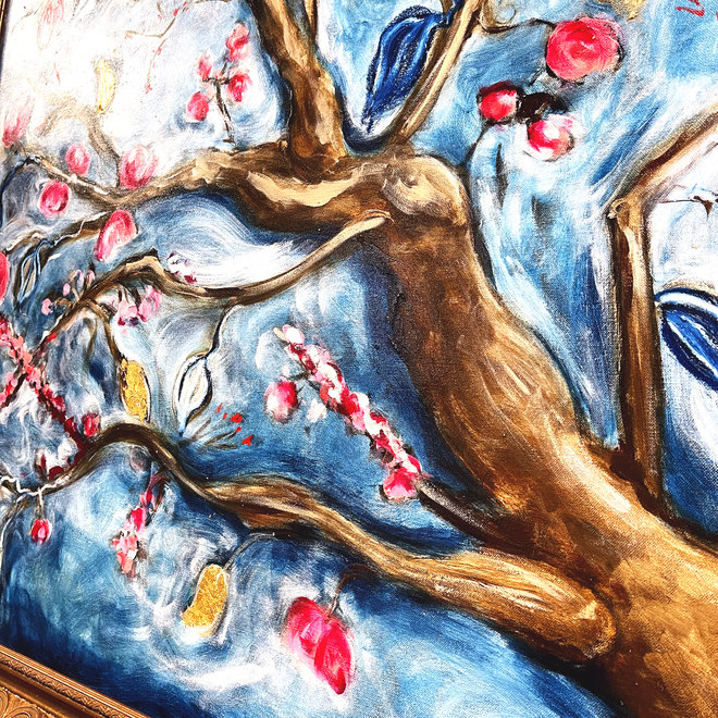 Schilderij- 100x120 cm -Rick Triest - Almond Blossom - Prussian Blue & Gold #1