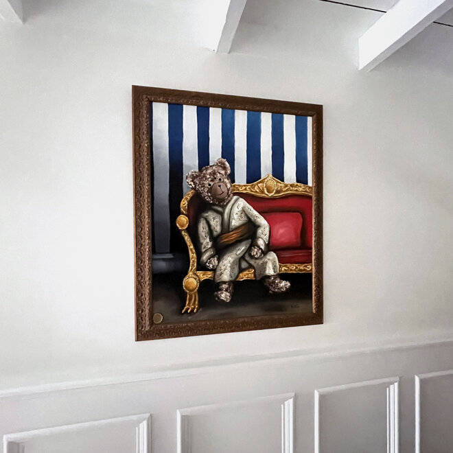 Oil painting - Rick Triest - 80x100 cm - Sir Bobby the Teddybear - inspired by Breitner - Sir Bobby in kimono