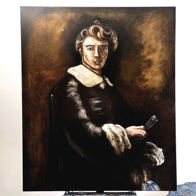 Schilderij - Master Series - Rick Triest - 100x120 cm - Zelfportret naar Rembrandt van Rijn ''Leidse Hoogleraar Wiskunde''