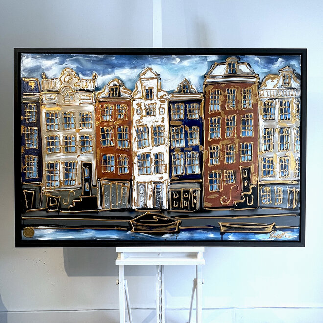 Schilderij- 100x150cm - Amsterdam Herengracht -Copper & Gold