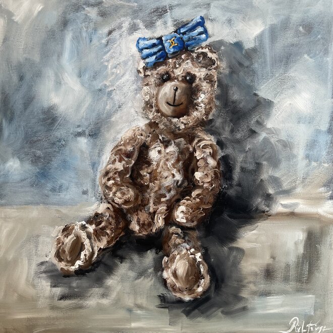 Oil painting - Rick Triest - 80x80 cm - Lady Bobby the Teddybear - Classic Lady Bobby with Chanel bow