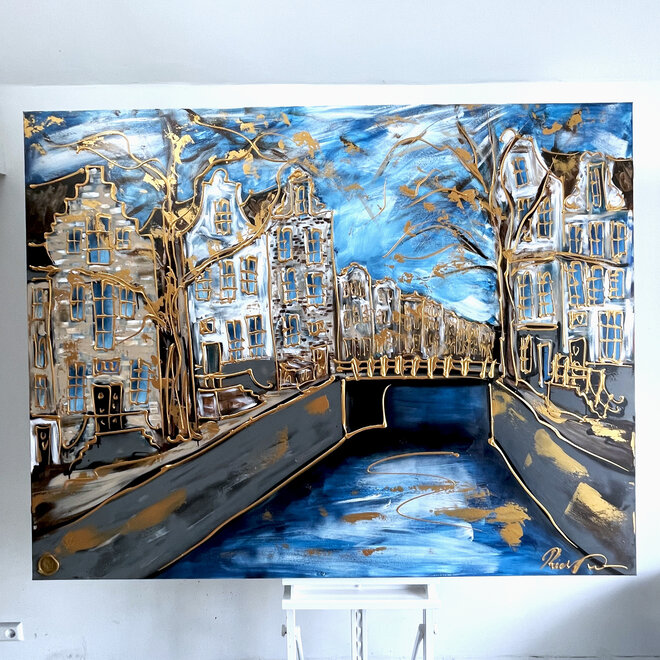 Painting- 140x180 cm - Amsterdam Prinsengracht -Prussian Blue & Gold