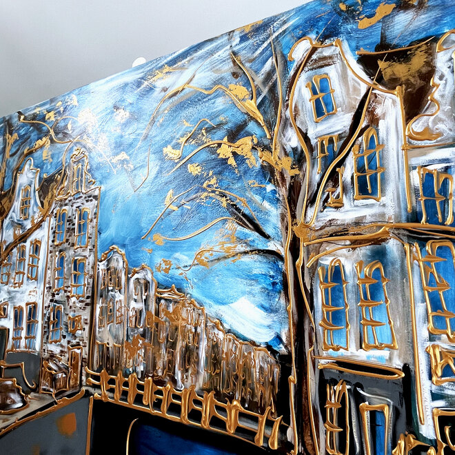 Painting- 140x180cm - Rick Triest - Amsterdam Prinsengracht -Prussian Blue & Gold