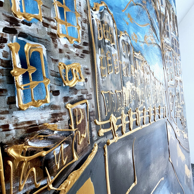 Painting- 140x180cm - Rick Triest - Amsterdam Prinsengracht -Prussian Blue & Gold