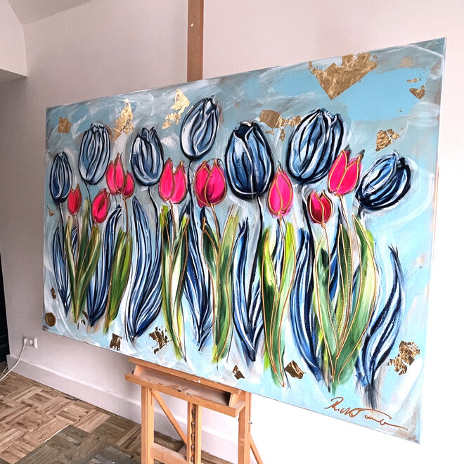 Painting  - 100x150 cm -Rick Triest - Colorful Series - Tulp Mania - Tulip Dream With Gold #2