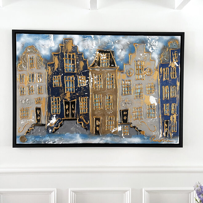 Painting- 100x150cm - Rick Triest - Amsterdam Herengracht -Sky Blue & impasto