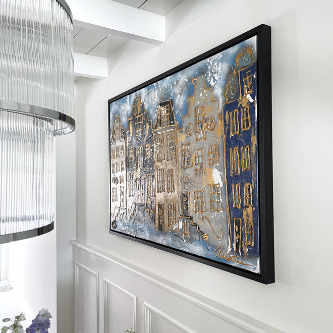 Schilderij- 100x150cm - Rick Triest - Amsterdam Herengracht -Sky Blue & impasto