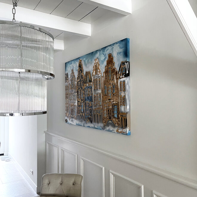 Schilderij- 100x150cm - Rick Triest - Amsterdam Herengracht -The Blue Mansion