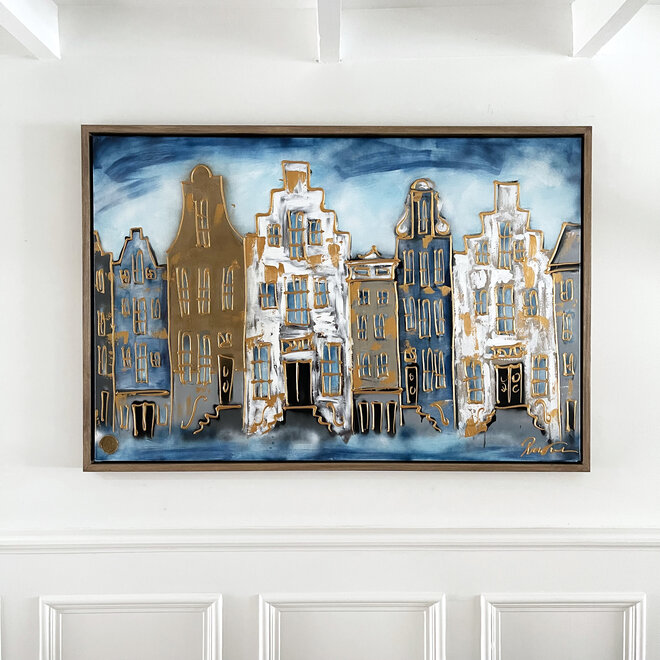 Schilderij- 100x150cm - Rick Triest - Amsterdam Herengracht -Blue & White