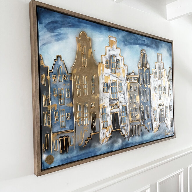 Schilderij- 100x150cm - Rick Triest - Amsterdam Herengracht -Blue & White