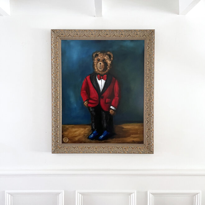 Olieverf schilderij- 80x100 cm -Rick Triest -Sir Bobby de teddybeer - Sir Bobby in Purple lable