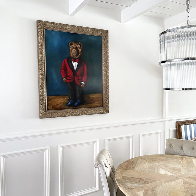 Olieverf schilderij- 80x100 cm -Rick Triest -Sir Bobby de teddybeer - Sir Bobby in Purple lable