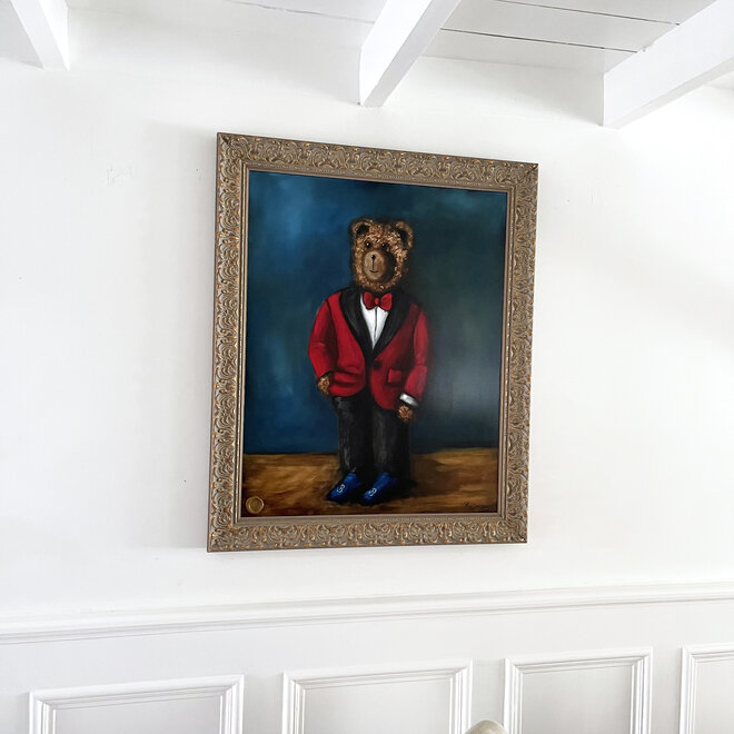 Olieverf schilderij- 80x100 cm -Rick Triest -Sir Bobby de teddybeer - Sir Bobby in Purple lable