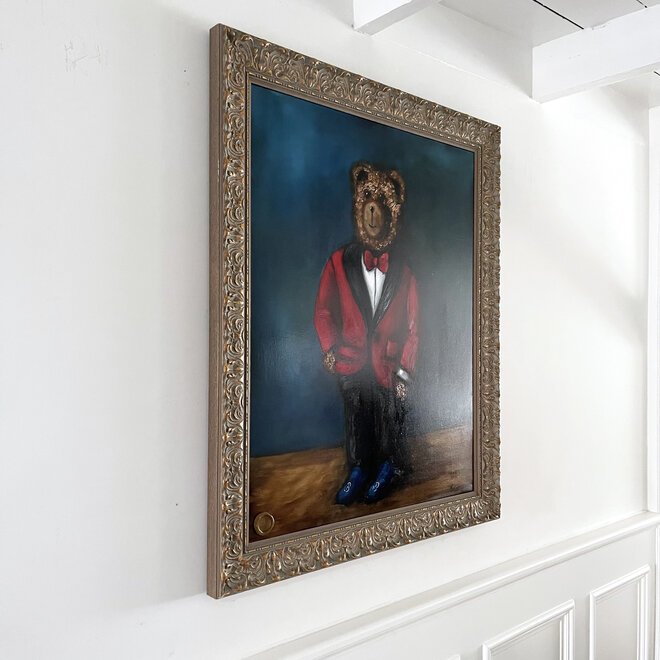 Olieverf schilderij- 80x100 cm -Rick Triest -Sir Bobby de teddybeer - Sir Bobby in Purple lable