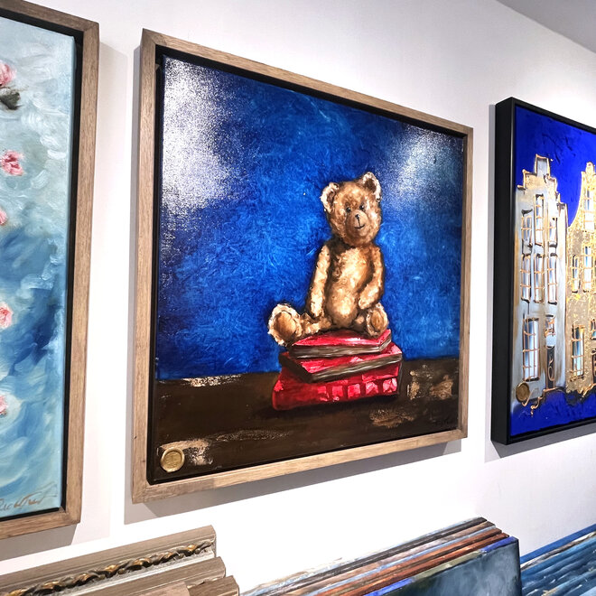Olieverf schilderij- 80x80 cm -Rick Triest -Sir Bobby de teddybeer- Classic Sir Bobby - Bedtime Story's