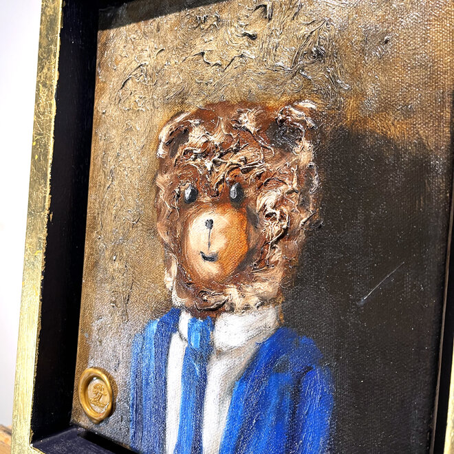 Painting - Rick Triest - 24x30 cm - Sir Bobby the Teddybear ''Sir Bobby in blue suite & tie''