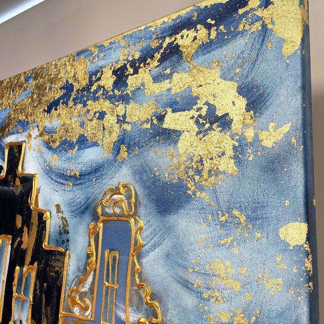 Painting- 100x150cm - Rick Triest - Amsterdam Herengracht -Blue & Gold #137