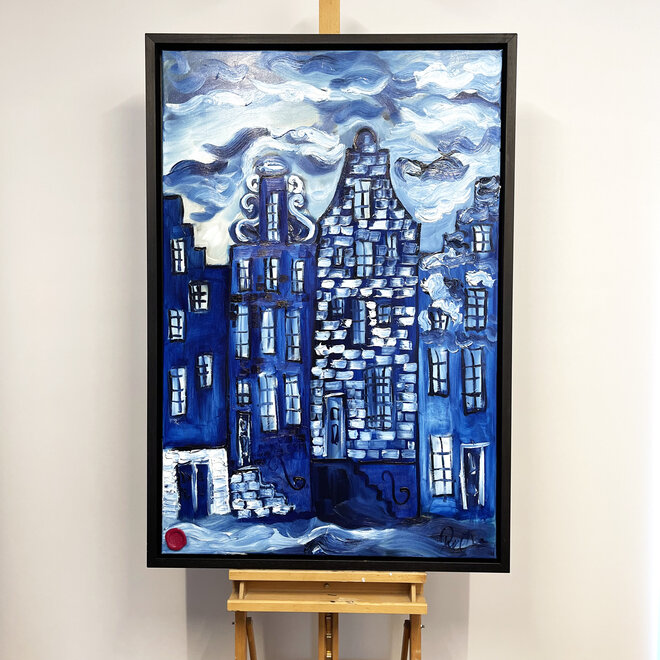 Schilderij- 80x120 cm - Rick Triest - OLIEVERF - Amsterdam Delft blauw Series - Blockx Blauw & Prussian Blauw #5