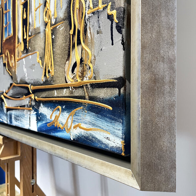 Painting- 100x150cm - Rick Triest - Amsterdam Herengracht -Blue & Gold #134