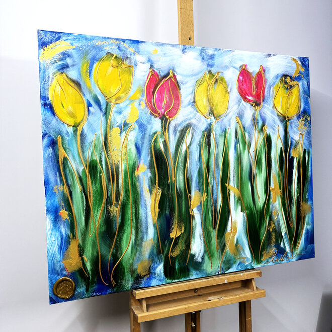 Painting  -80x100 cm - Rick Triest - Tulp Mania - Tulip Dream With Gold - #10