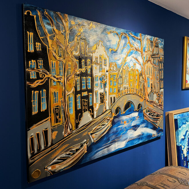 Painting- Rick Triest - 120X180cm - Amsterdam Herengracht - Prussian blue - XL