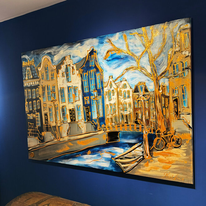 Schilderij- Rick Triest - 120X180cm - Amsterdam Herengracht - Prussian blue - XL - 2
