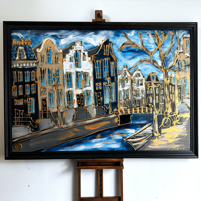 Schilderij-120X180cm - Amsterdam Herengracht - Prussian blue - XL -2