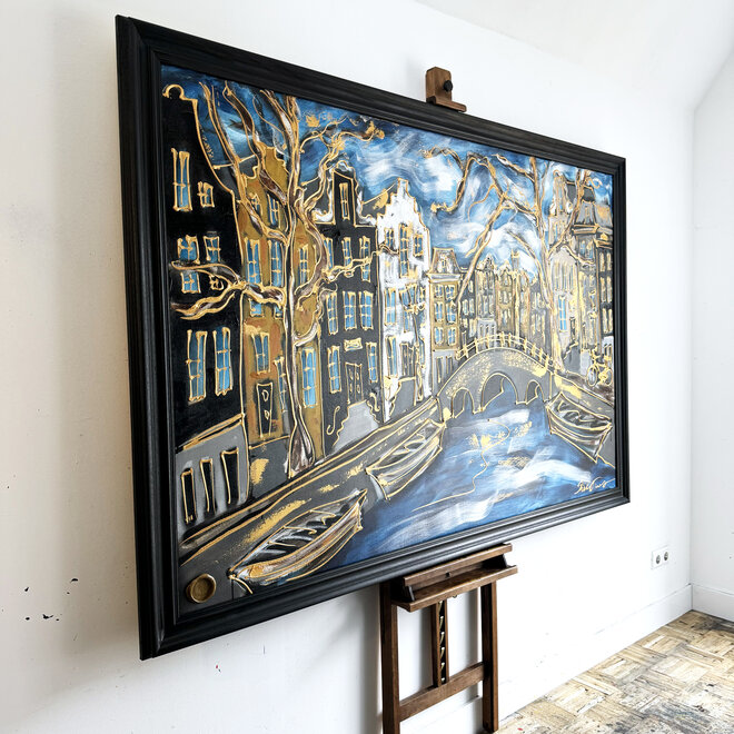Painting- Rick Triest - 120X180cm - Amsterdam Herengracht - Prussian blue - XL