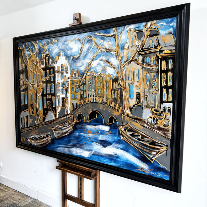 Schilderij- Rick Triest - 120X180cm - Amsterdam Herengracht - Prussian blue - XL