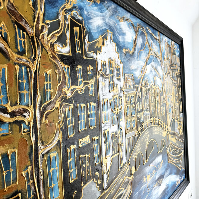 Painting- Rick Triest - 120X180cm - Amsterdam Herengracht - Prussian blue - XL