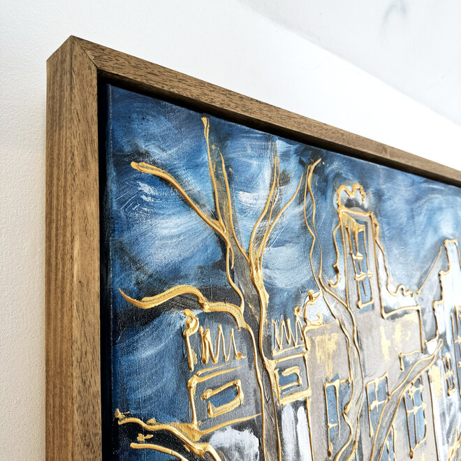 Painting- 140x200cm - Rick Triest - Amsterdam Prinsengracht -Prussian Blue & Gold