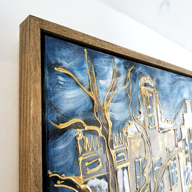 Schilderij- 140x200cm - Rick Triest - Amsterdam Prinsengracht -Prussian Blue & Gold