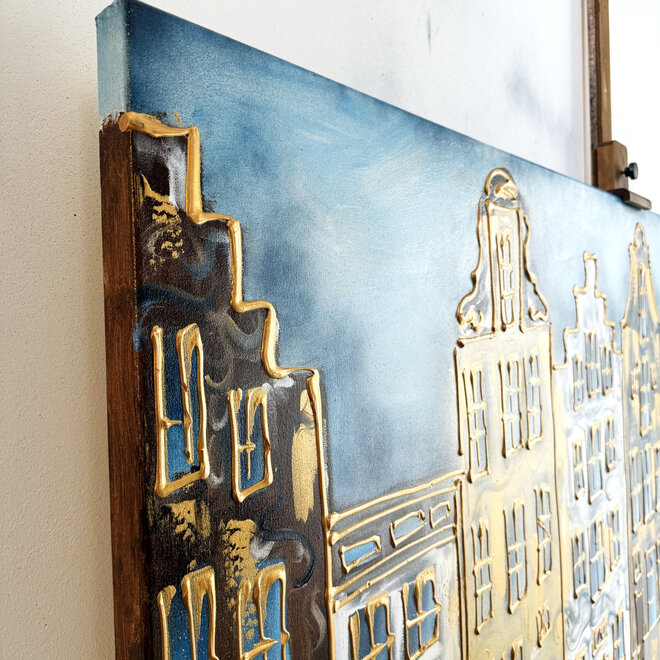 Painting- 100x200cm - Rick Triest - Amsterdam Herengracht - Blue & Gold -XXL