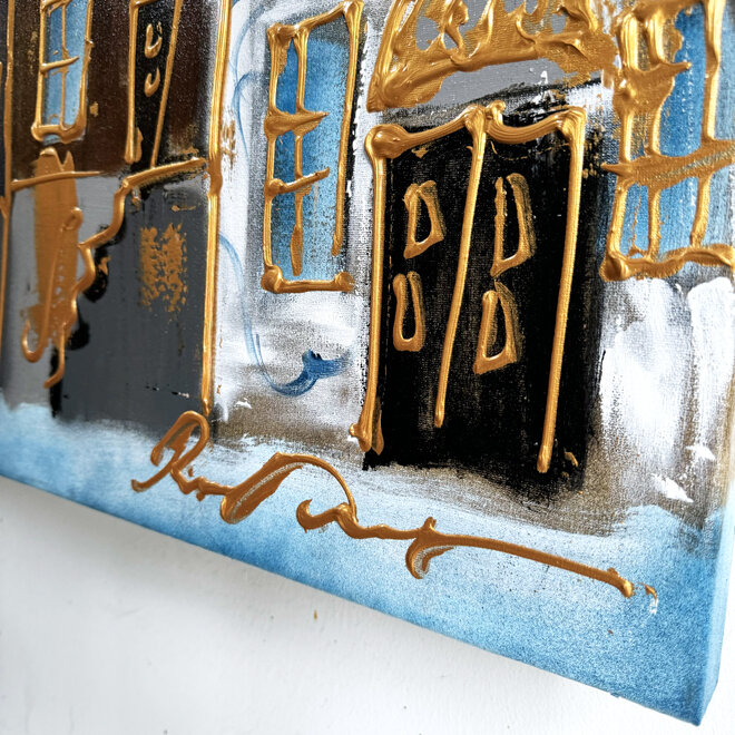 Painting- 100x200cm - Rick Triest - Amsterdam Herengracht - Blue & Gold -XXL