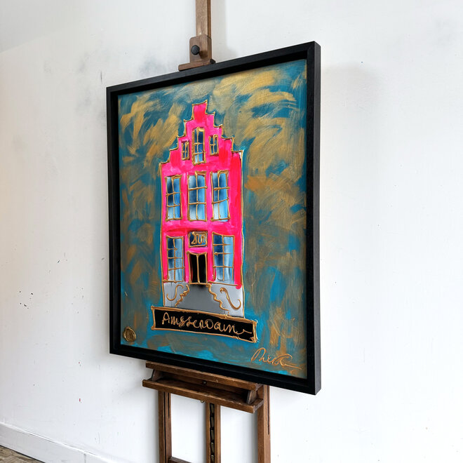 Schilderij- 80x100 cm - Rick Triest - Amsterdam Herengracht -NEON met lijst