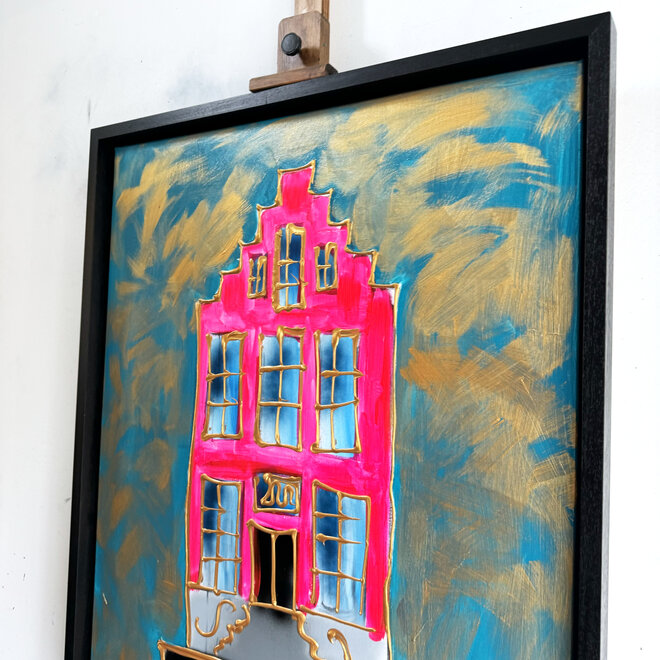 Painting- 80x100cm - Rick Triest - Amsterdam Herengracht-NEON met lijst