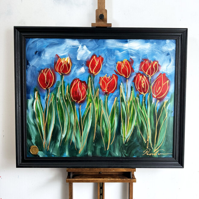 Schilderij -80x100 cm - Tulp Mania - Tulip Dream With Gold #19
