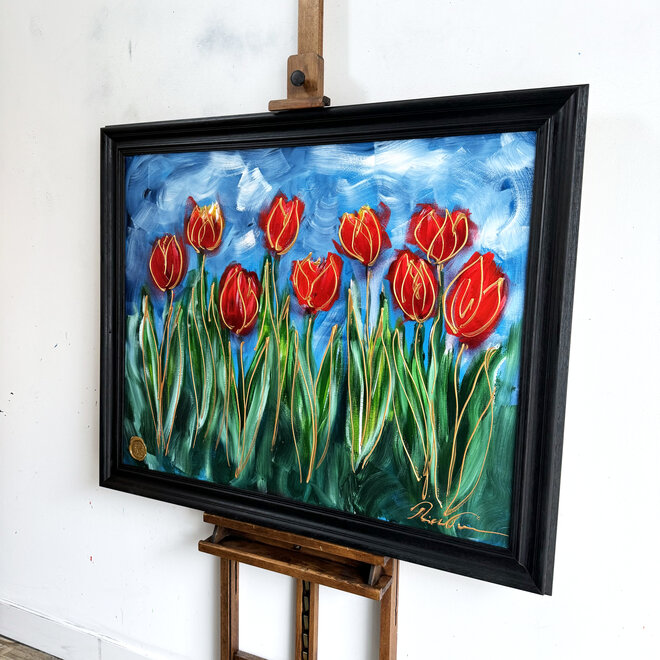 Painting  -80x100 cm - Rick Triest - Tulp Mania - Tulip Dream With Gold #19