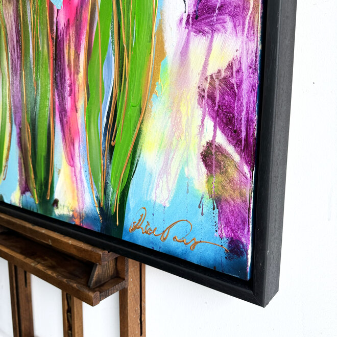 Painting  -80x100 cm - Rick Triest - Tulp Mania - Tulp artwork neon & gold #2
