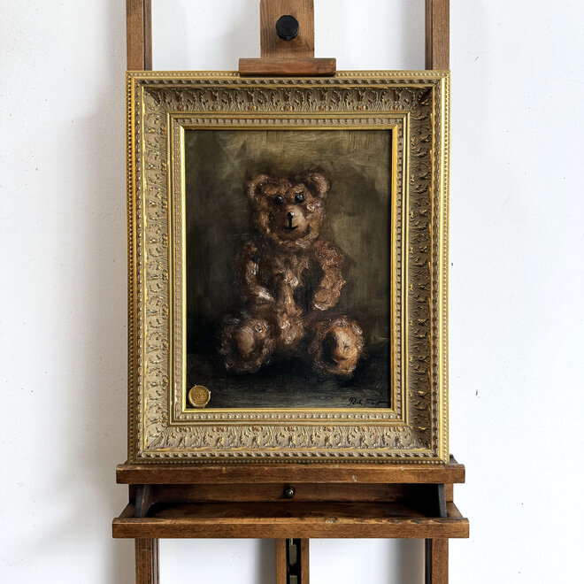 Olieverf schilderij- 30x40 cm -Rick Triest -Sir Bobby de teddybeer - Classic Bobby in Vincent's golden frame - #1