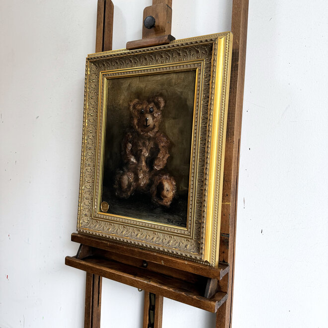 Olieverf schilderij- 30x40 cm -Rick Triest -Sir Bobby de teddybeer - Classic Bobby in Vincent's golden frame - #1