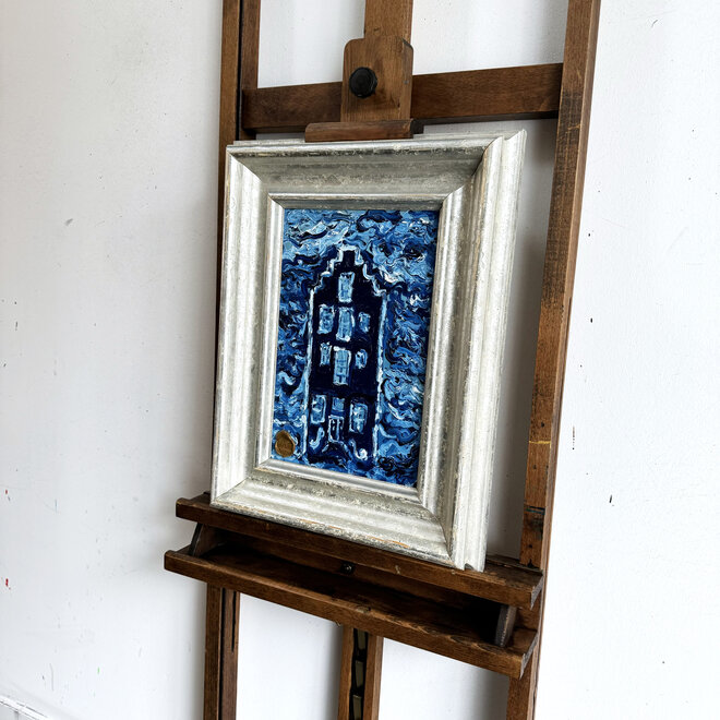 Schilderij- 20x30 cm - Rick Triest - OLIEVERF - Amsterdam Delft blauw Series - Blockx Blauw & Prussian Blauw